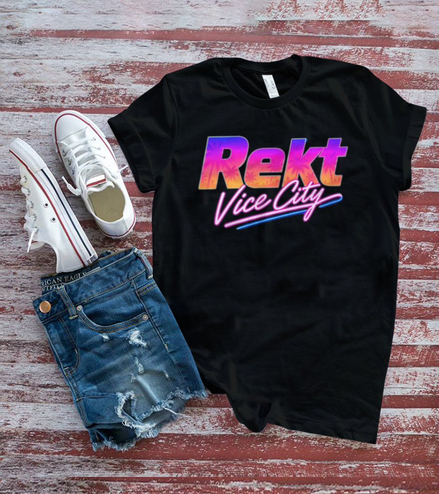 Rekt Vice City Neon Vaporwave Aesthetic With Palm Trees T-Shirt