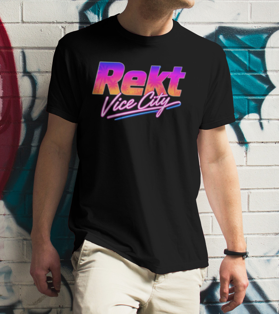 Rekt Vice City Neon Vaporwave Aesthetic With Palm Trees T-Shirt