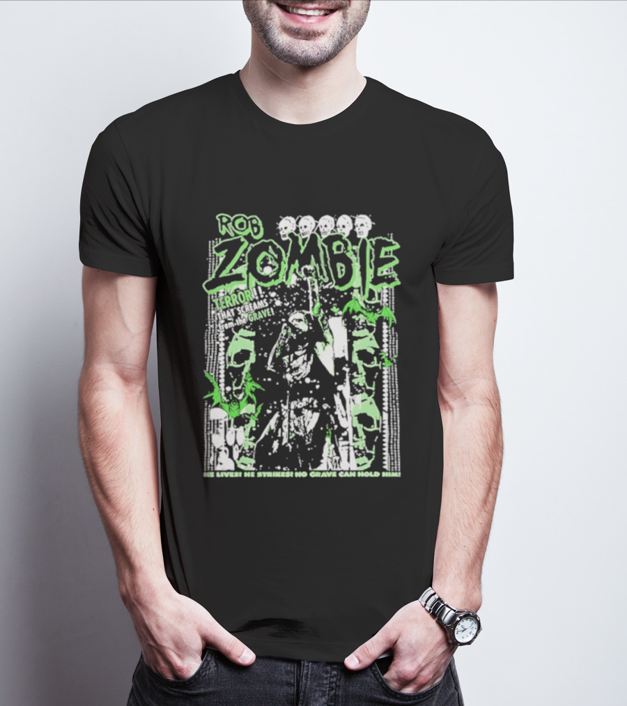 Rob Zombie Neon Green Skeletons Terror From The Grave T-Shirt