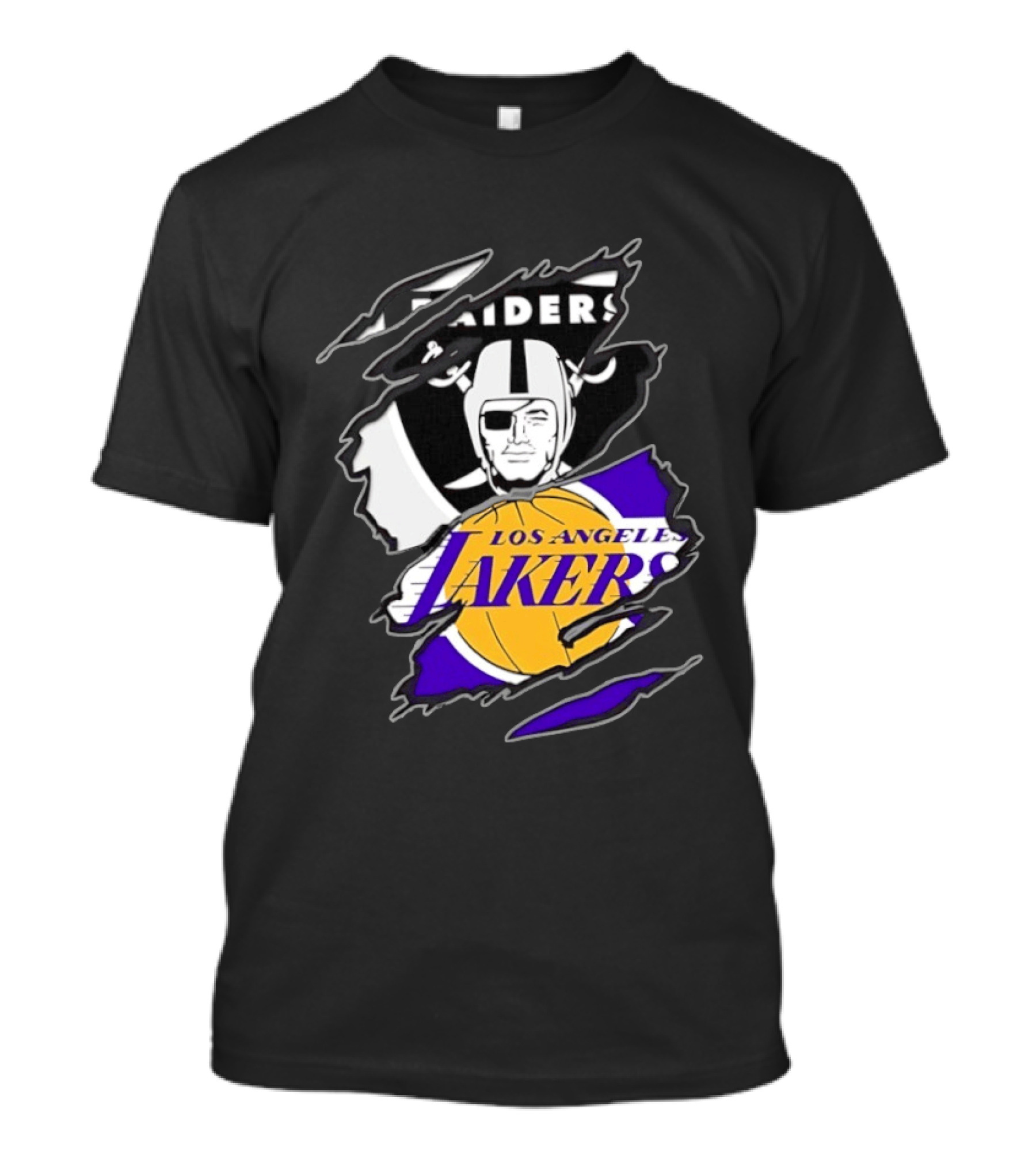 Las Vegas Raiders Los Angeles Lakers Two Teams One Heart Scratch T-Shirt