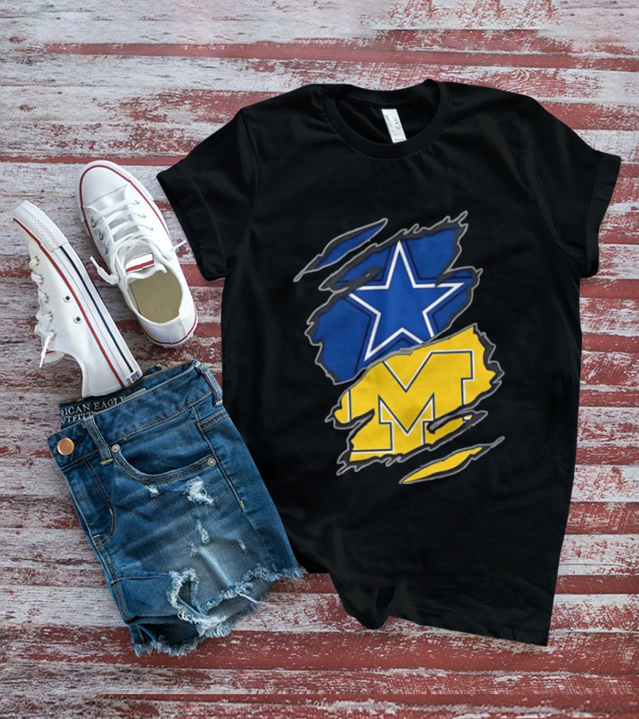 Dallas Cowboys Michigan Wolverines Two Teams One Heart T-Shirt