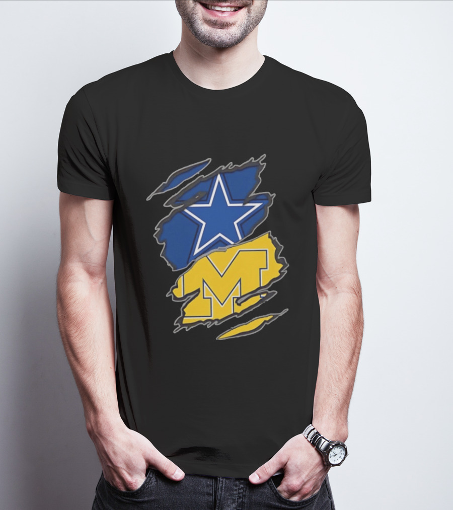 Dallas Cowboys Michigan Wolverines Two Teams One Heart T-Shirt