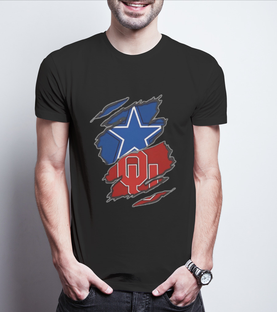 Dallas Cowboys Oklahoma Sooners Two Teams One Heart Scratch T-Shirt