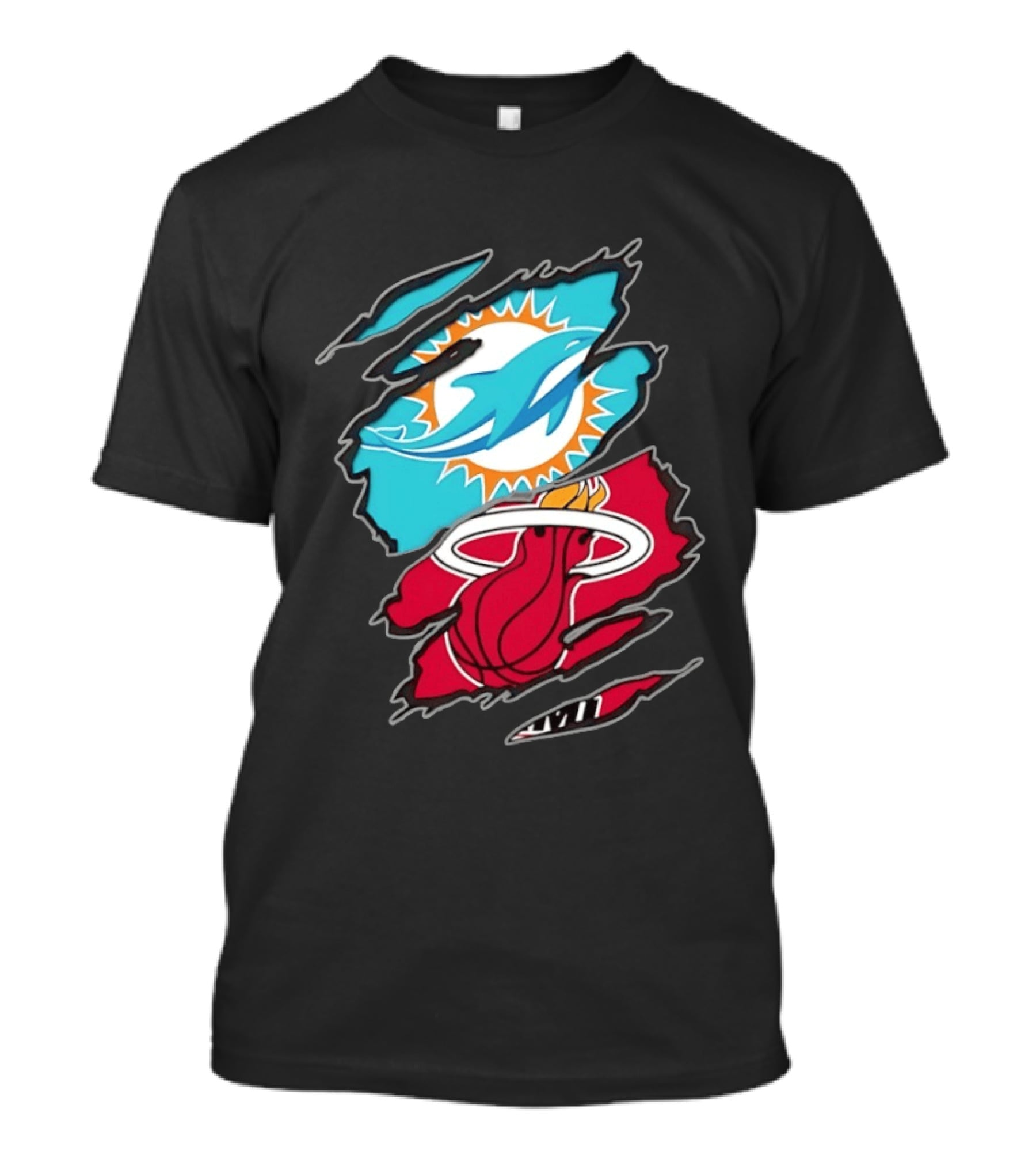 Miami Dolphins Miami Heat Two Teams One Heart Scratch T-Shirt