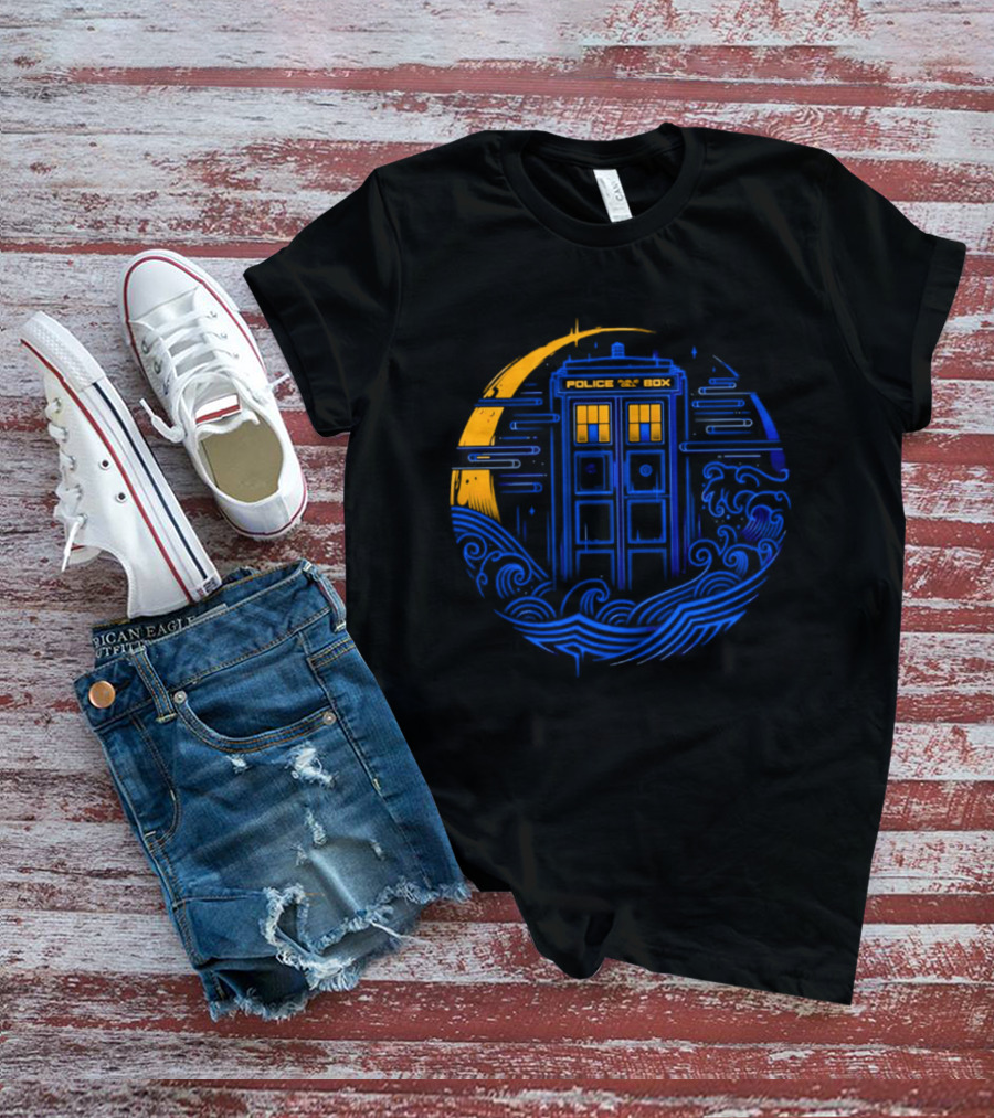Doctor Who TARDIS Police Box Japanese Wave Sci Fi T-Shirt