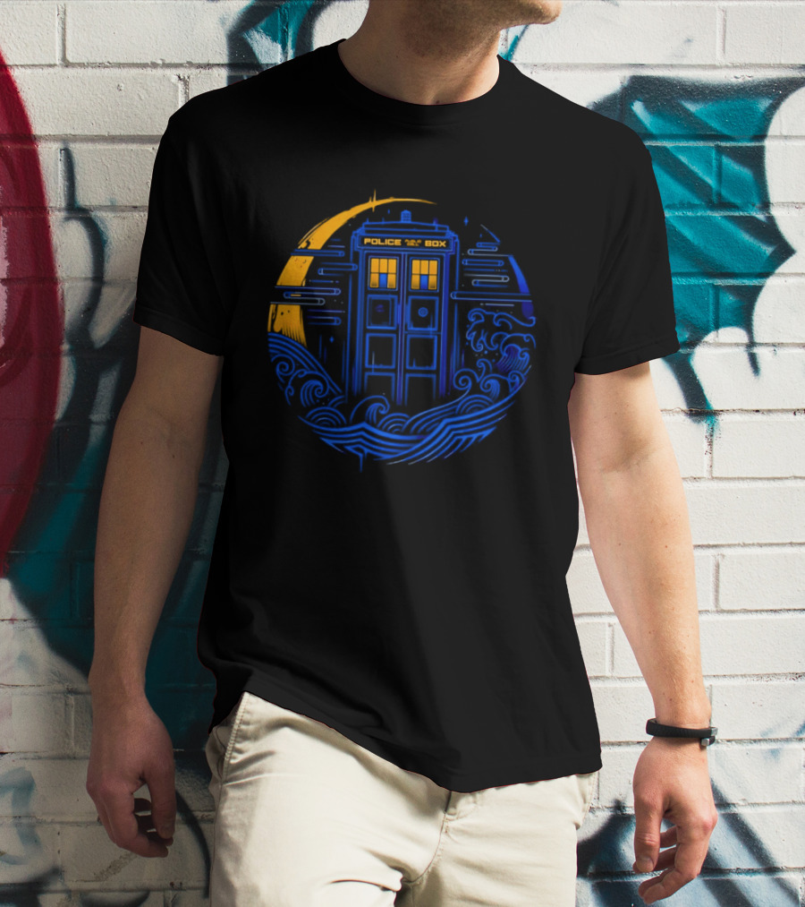 Doctor Who TARDIS Police Box Japanese Wave Sci Fi T-Shirt