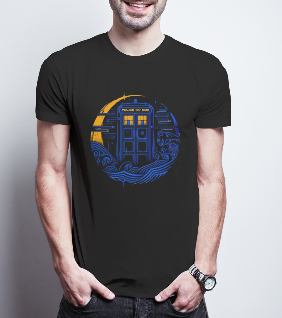 Doctor Who TARDIS Police Box Japanese Wave Sci Fi T-Shirt
