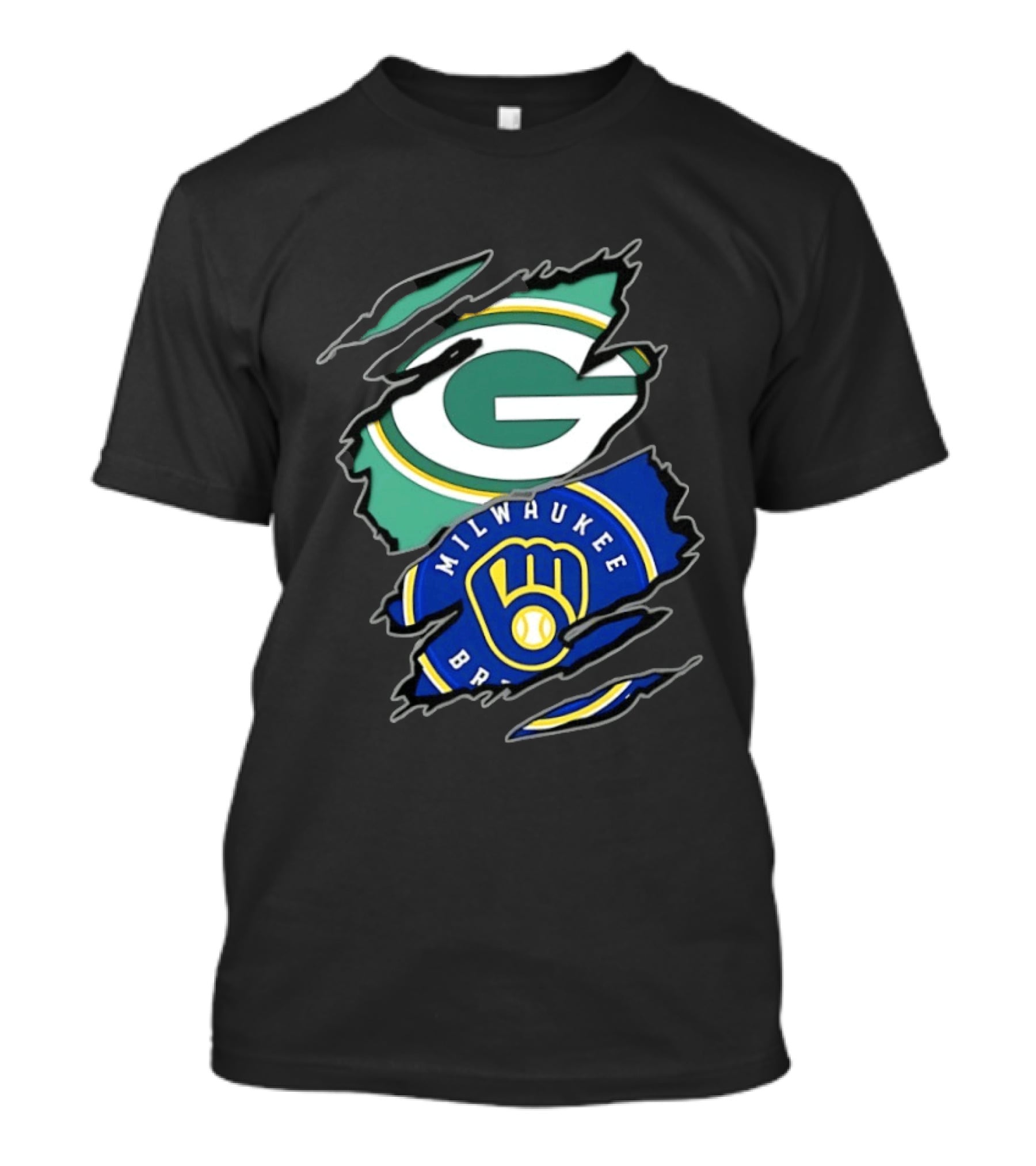 Green Bay Packers Milwaukee Brewers Two Teams One Heart Scratch T-Shirt