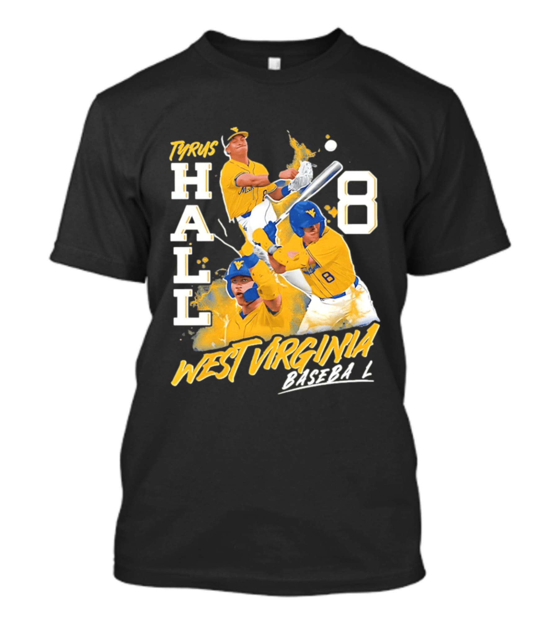 Tyrus Hall 8 West Virginia Baseball Mountaineers T-Shirt