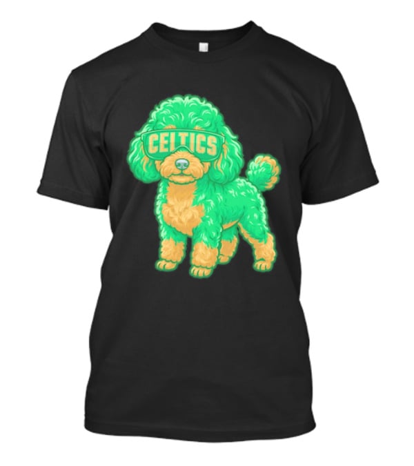 Boston Celtics Teacup Poodle Cartoon With Celtics Sunglasses T-Shirt