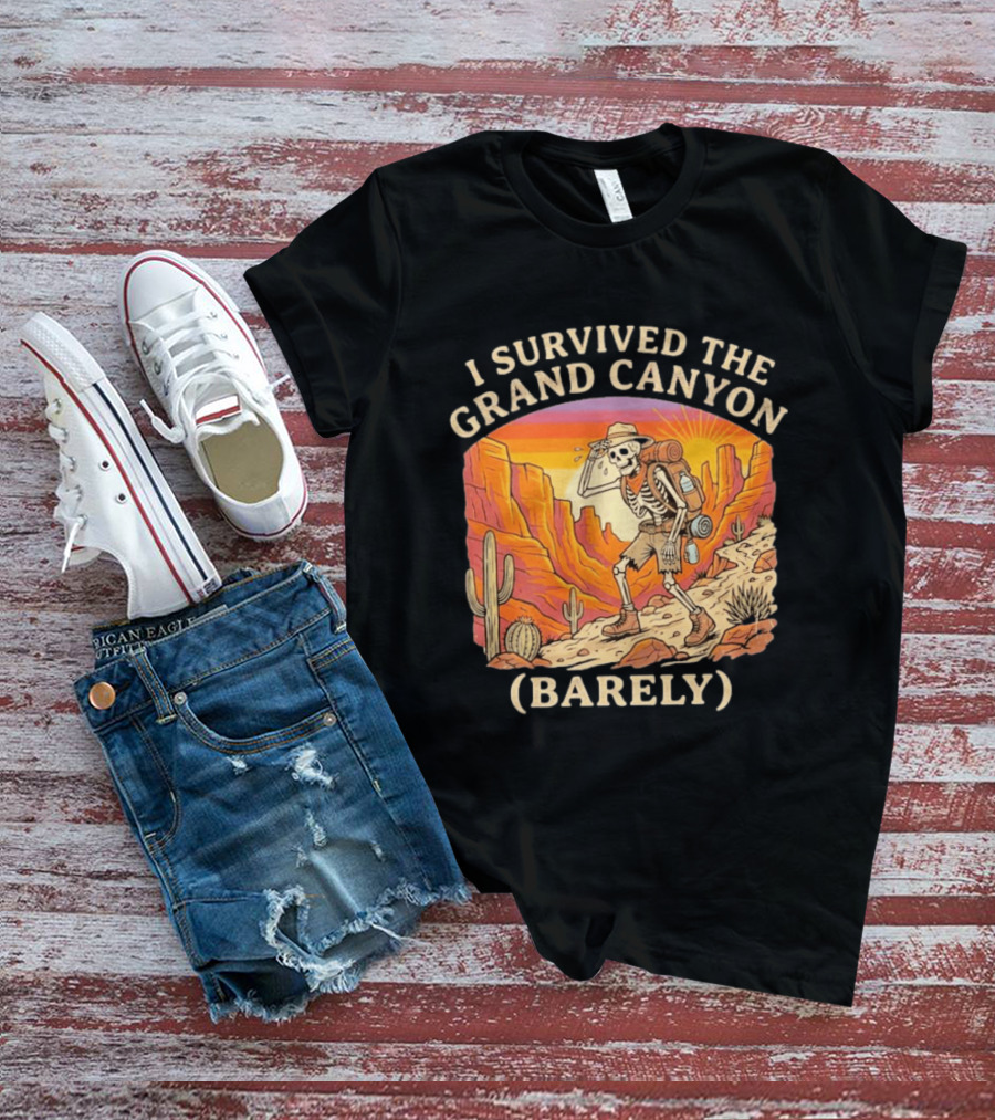 I Survived The Grand Canyon Barely Skeleton Backpack Sunset Cactus T-Shirt