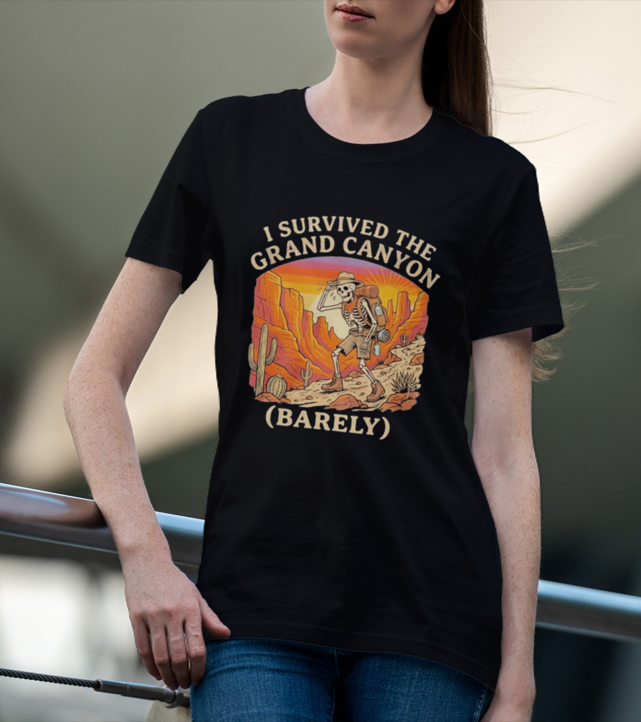 I Survived The Grand Canyon Barely Skeleton Backpack Sunset Cactus T-Shirt