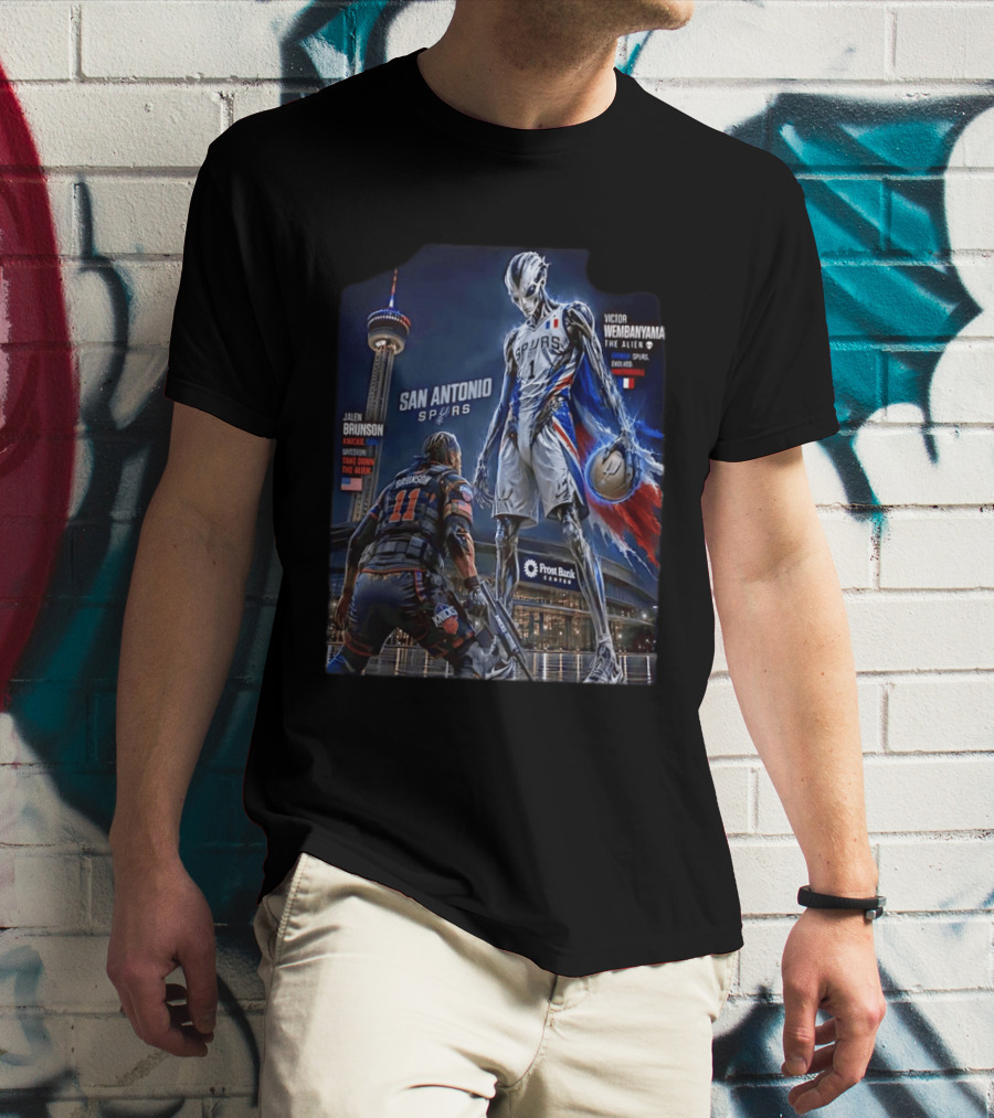 Jalen Brunson Knicks Battle Victor Wembanyama Alien Spurs Showdown San Antonio T-Shirt