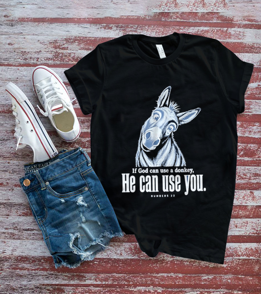 If God Can Use A Donkey He Can Use You Cartoon Donkey Numbers 22 T-Shirt