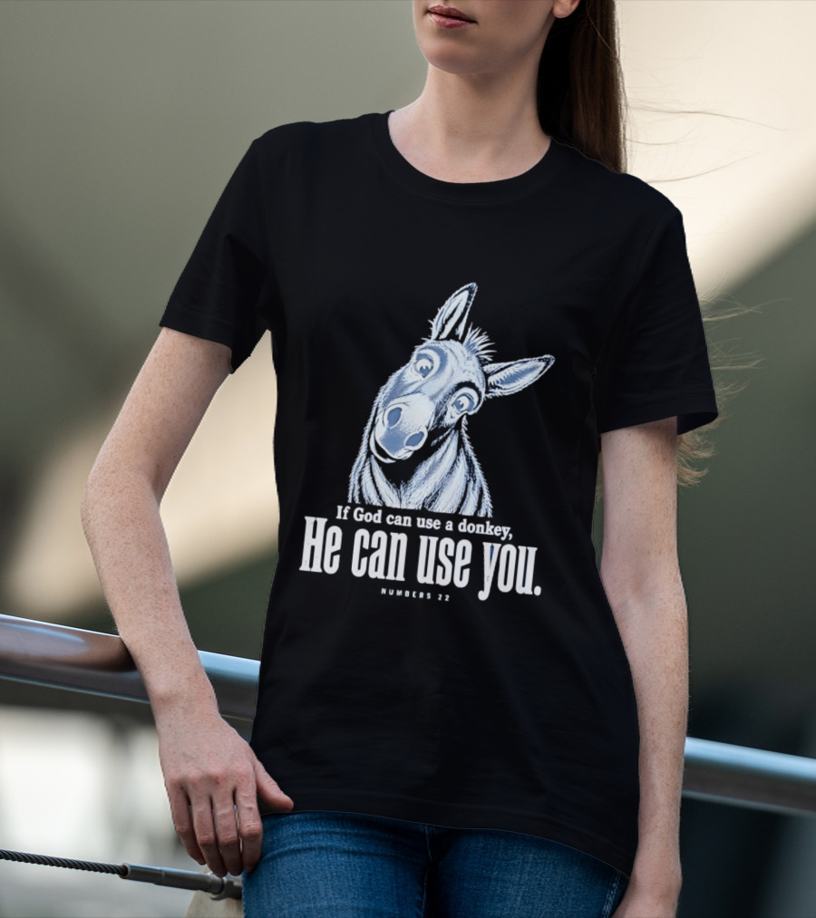 If God Can Use A Donkey He Can Use You Cartoon Donkey Numbers 22 T-Shirt