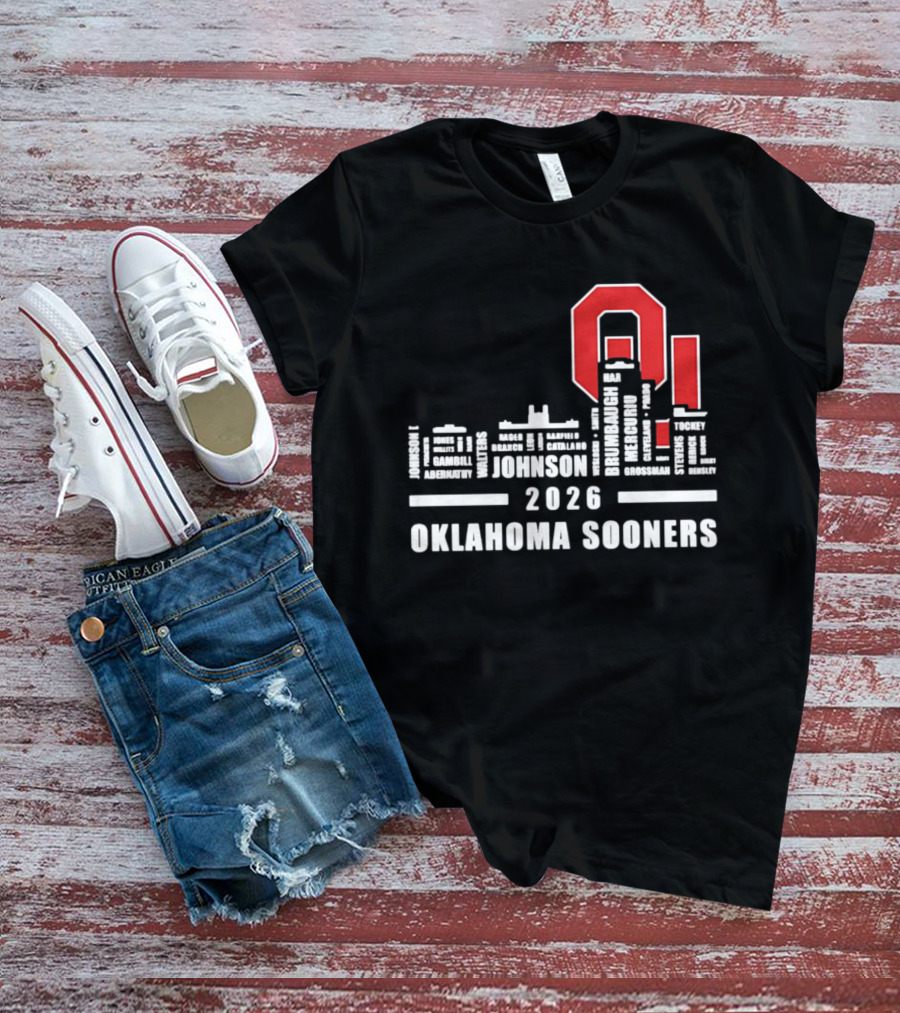Oklahoma Sooners 2026 Johnson City Skyline Player Name T-Shirt