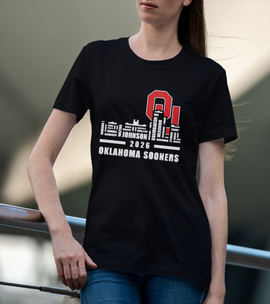 Oklahoma Sooners 2026 Johnson City Skyline Player Name T-Shirt