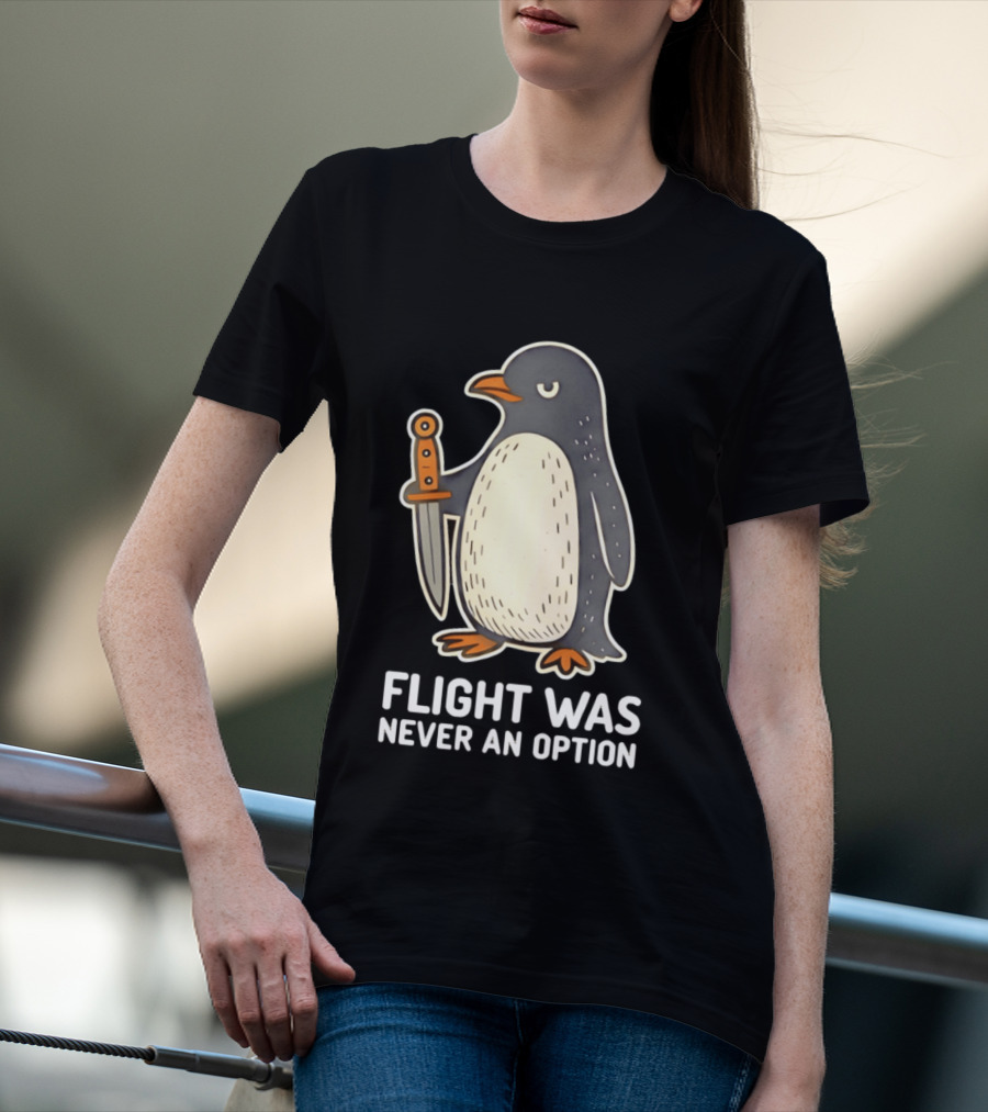 Flight Was Never An Option Cartoon Penguin With Sword T-Shirt