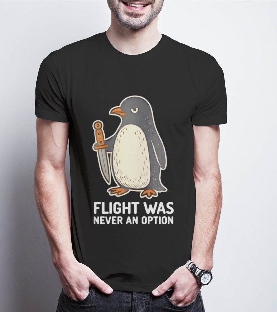Flight Was Never An Option Cartoon Penguin With Sword T-Shirt