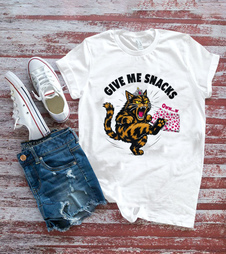 Cat Crown Give Me Snacks Owww W Wild Feline Fun T-Shirt
