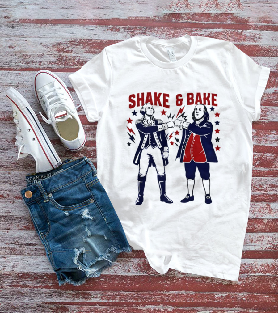 George Washington Benjamin Franklin Shake And Bake Patriotic Founding Fathers 4th Of July T-Shirt