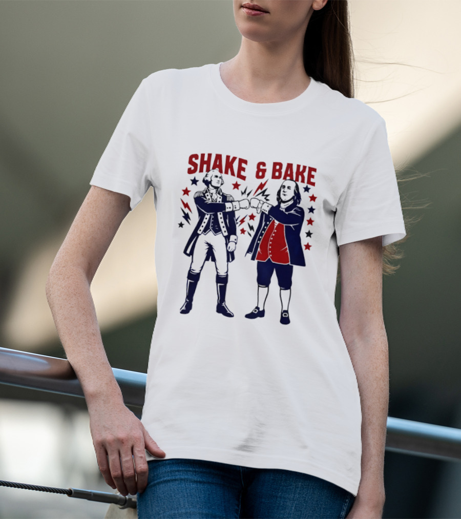 George Washington Benjamin Franklin Shake And Bake Patriotic Founding Fathers 4th Of July T-Shirt
