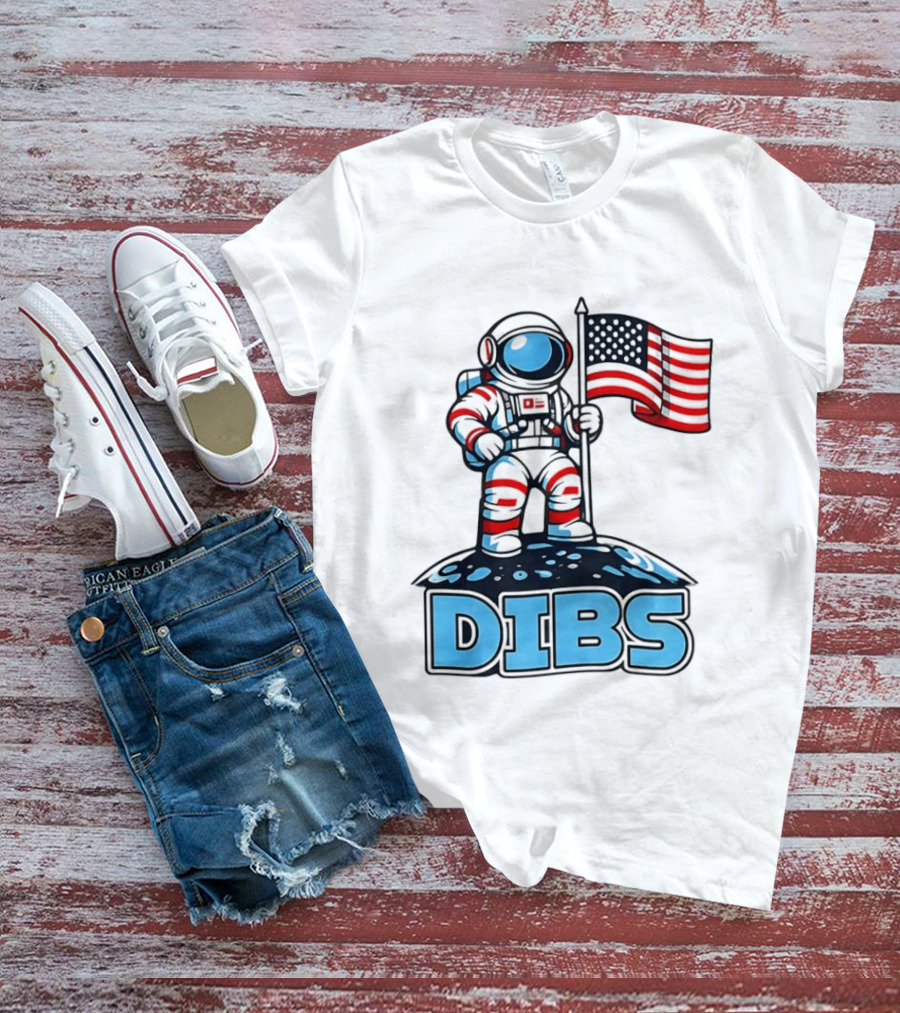 USA Dibs On The Moon Astronaut Space American Flag T-Shirt