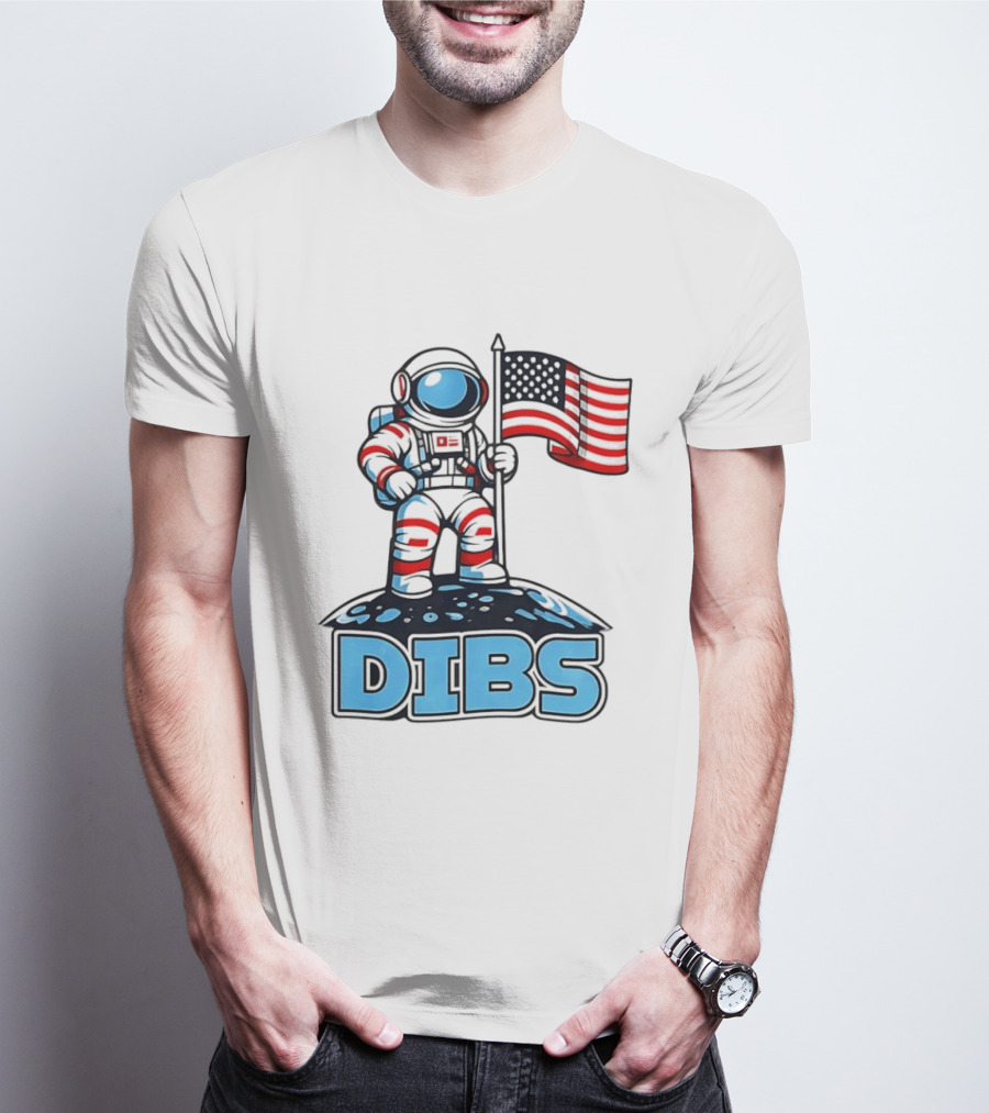 USA Dibs On The Moon Astronaut Space American Flag T-Shirt