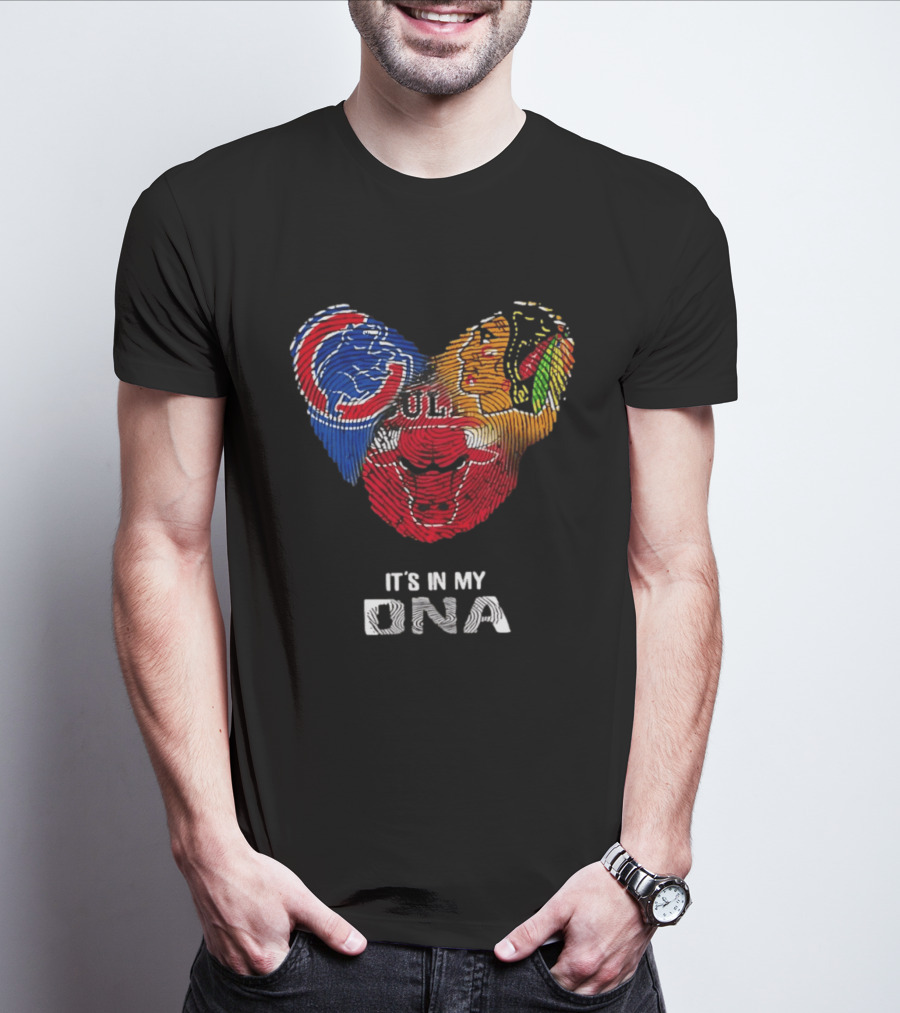 Chicago Blackhawks Bulls Cubs It's In My DNA Fingerprint Logos T-Shirt