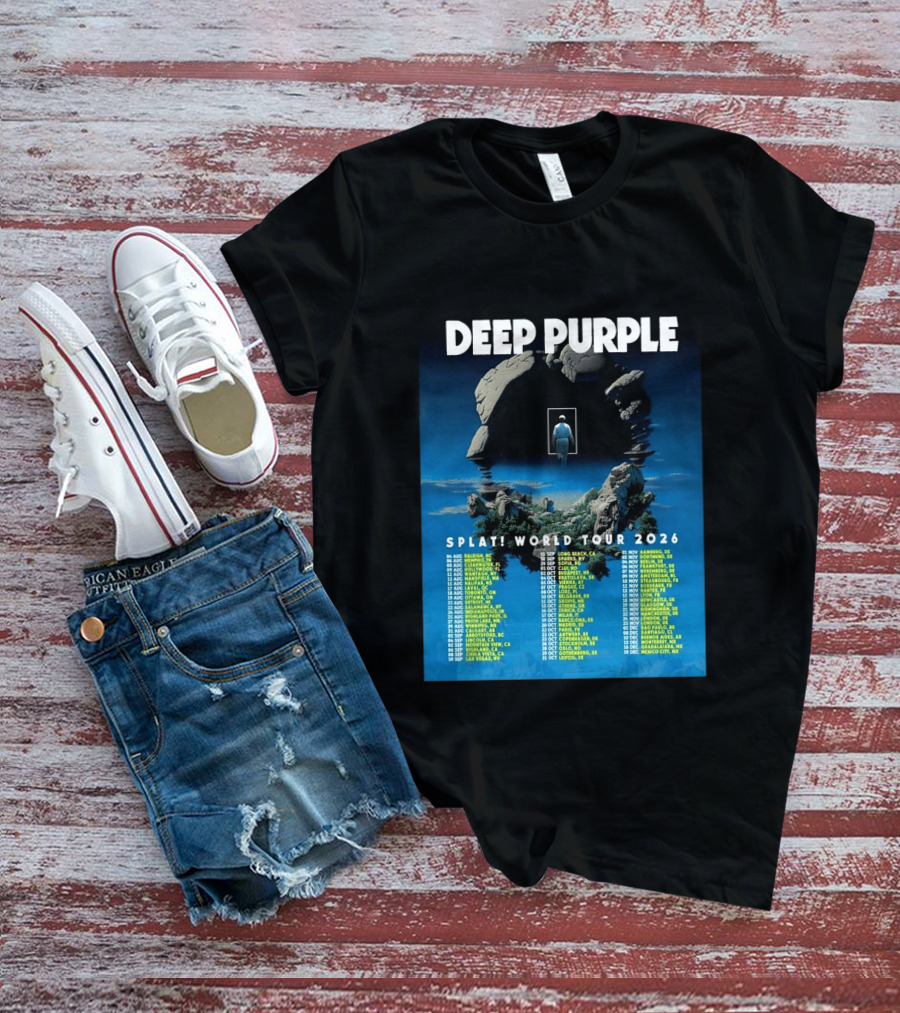 Deep Purple Splat World Tour 2026 Schedule And Dates Raleigh To Mexico City T-Shirt