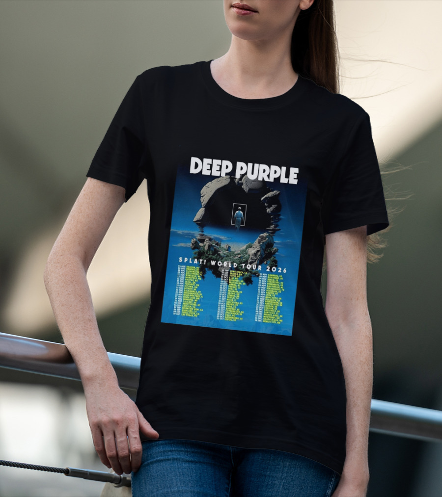 Deep Purple Splat World Tour 2026 Schedule And Dates Raleigh To Mexico City T-Shirt