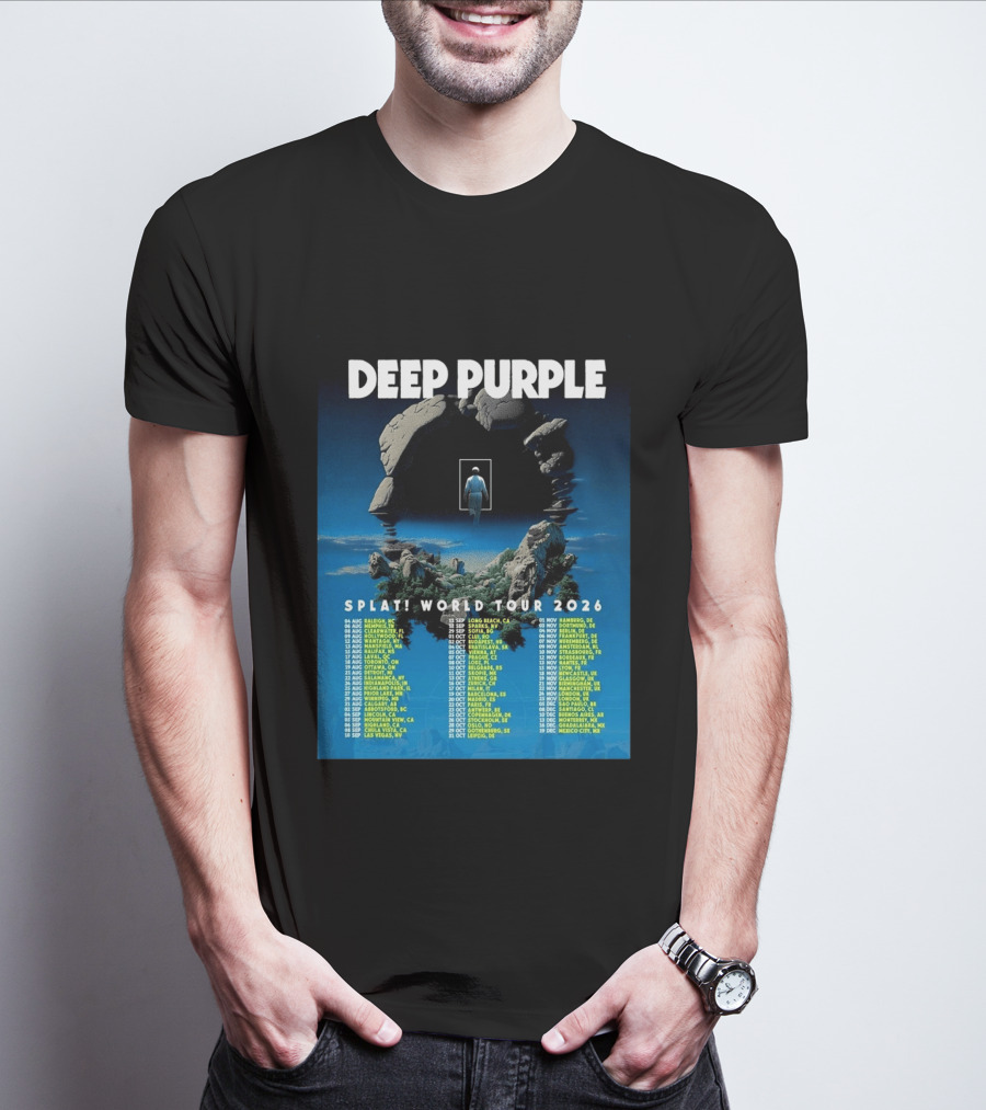 Deep Purple Splat World Tour 2026 Schedule And Dates Raleigh To Mexico City T-Shirt