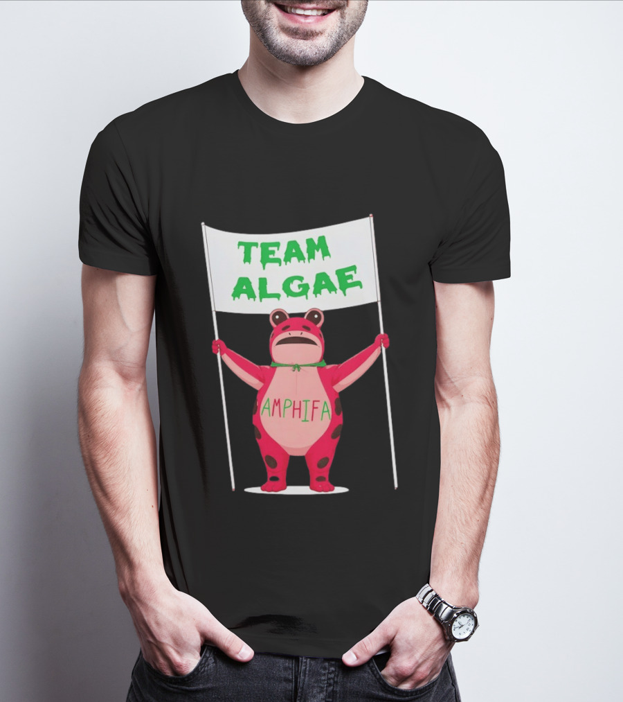 Team Algae Amphifa Frog Holding Banner T-Shirt