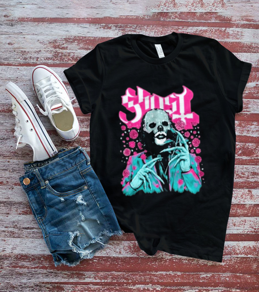 Ghost Band Summer 2026 Exclusive Floral Lachryma Pink Roses Skull T-Shirt
