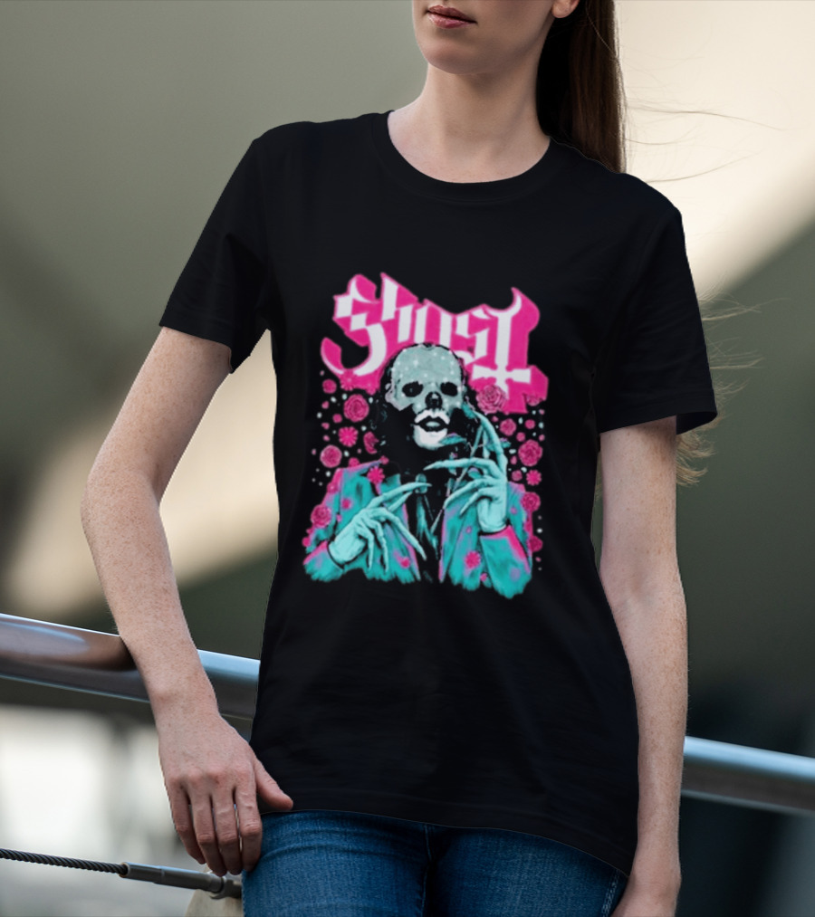 Ghost Band Summer 2026 Exclusive Floral Lachryma Pink Roses Skull T-Shirt