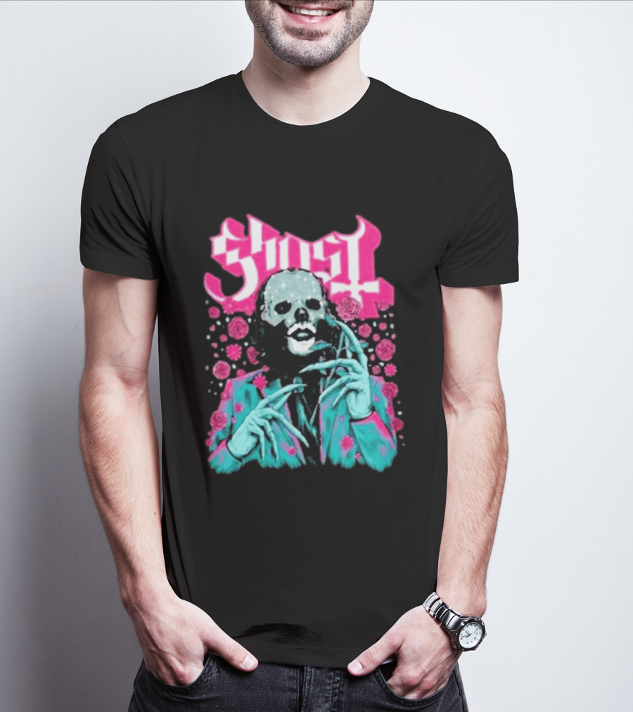 Ghost Band Summer 2026 Exclusive Floral Lachryma Pink Roses Skull T-Shirt