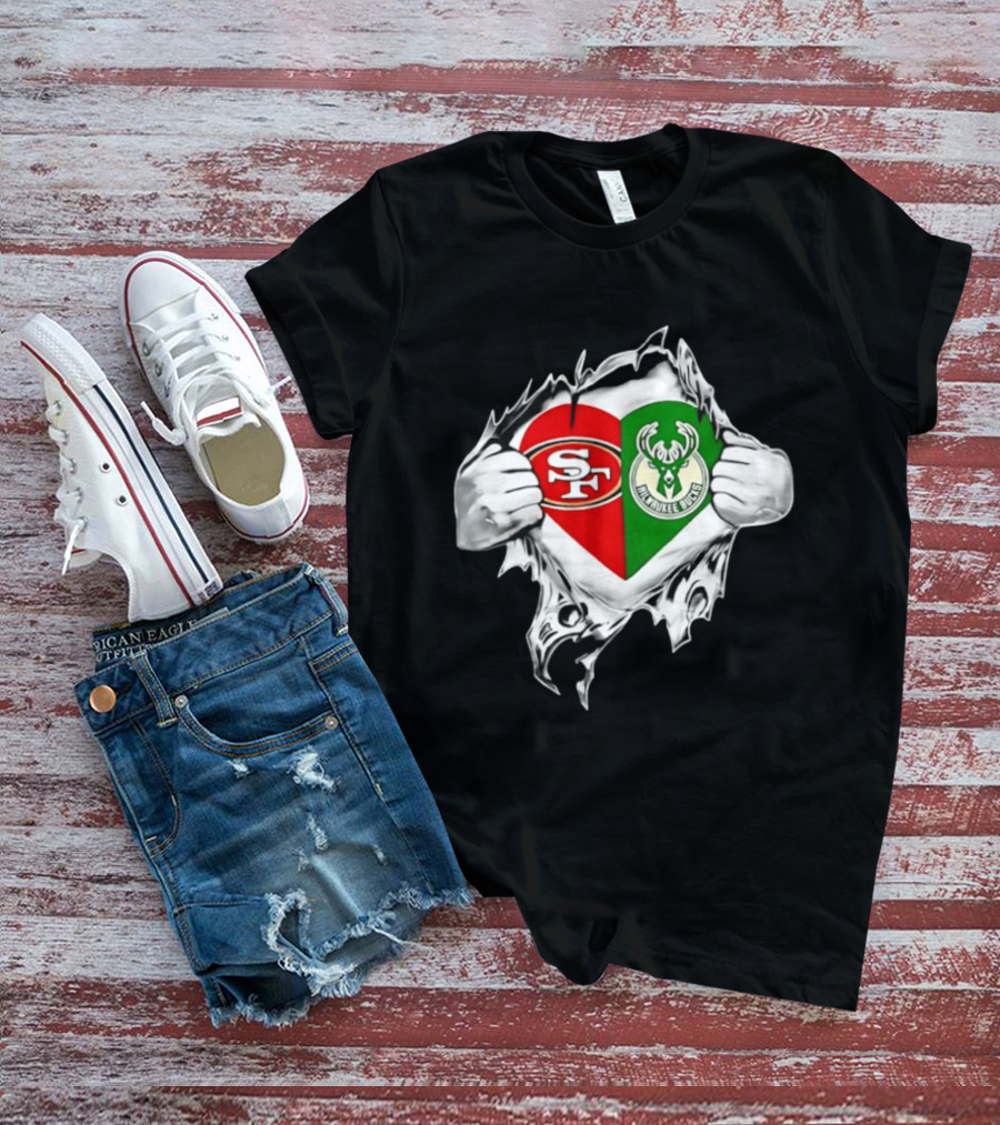 Milwaukee Bucks San Francisco 49ers Heart Scratch T-Shirt