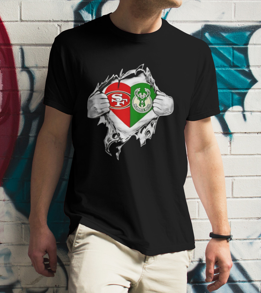 Milwaukee Bucks San Francisco 49ers Heart Scratch T-Shirt
