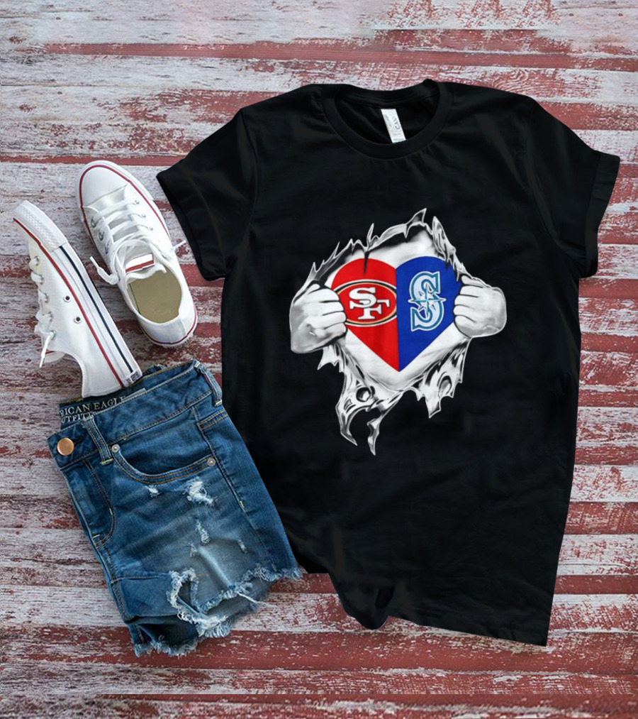 San Francisco 49ers Seattle Mariners Heart Scratch T-Shirt