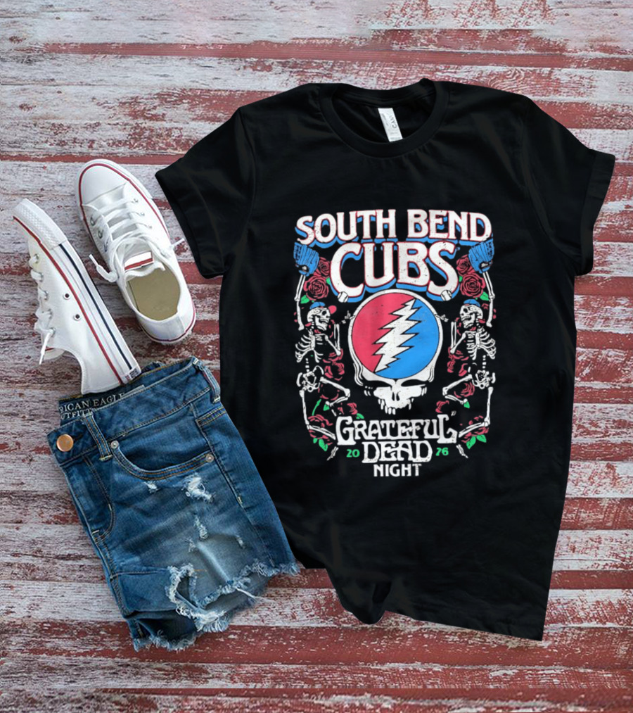 South Bend Cubs 2026 Grateful Dead Night Steal Your Face Baseball Skeleton T-Shirt