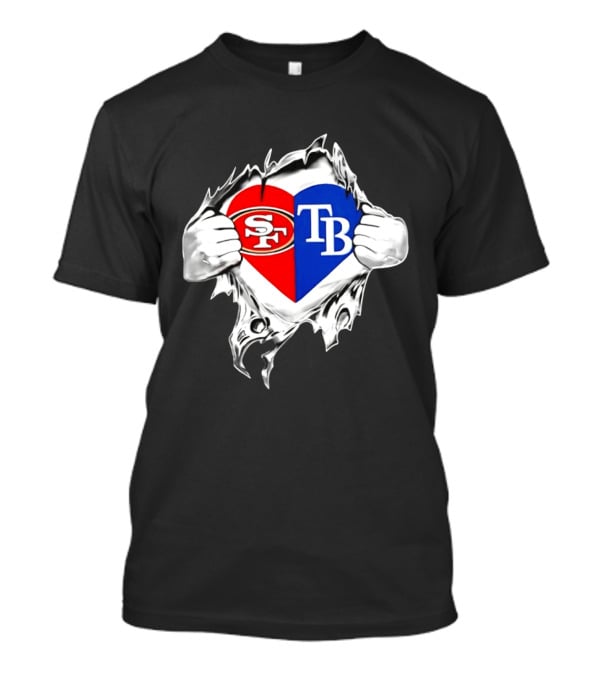 Tampa Bay Rays And San Francisco 49ers Heart Rip T-Shirt