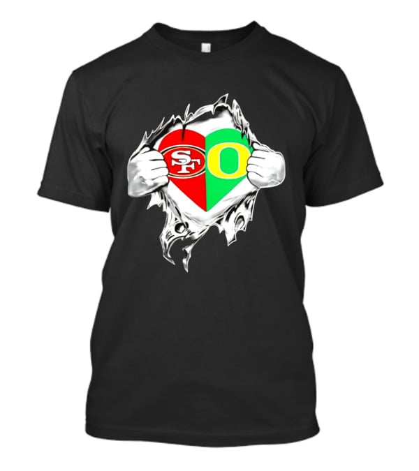 Oregon Ducks San Francisco 49ers Heart Style Logos T-Shirt