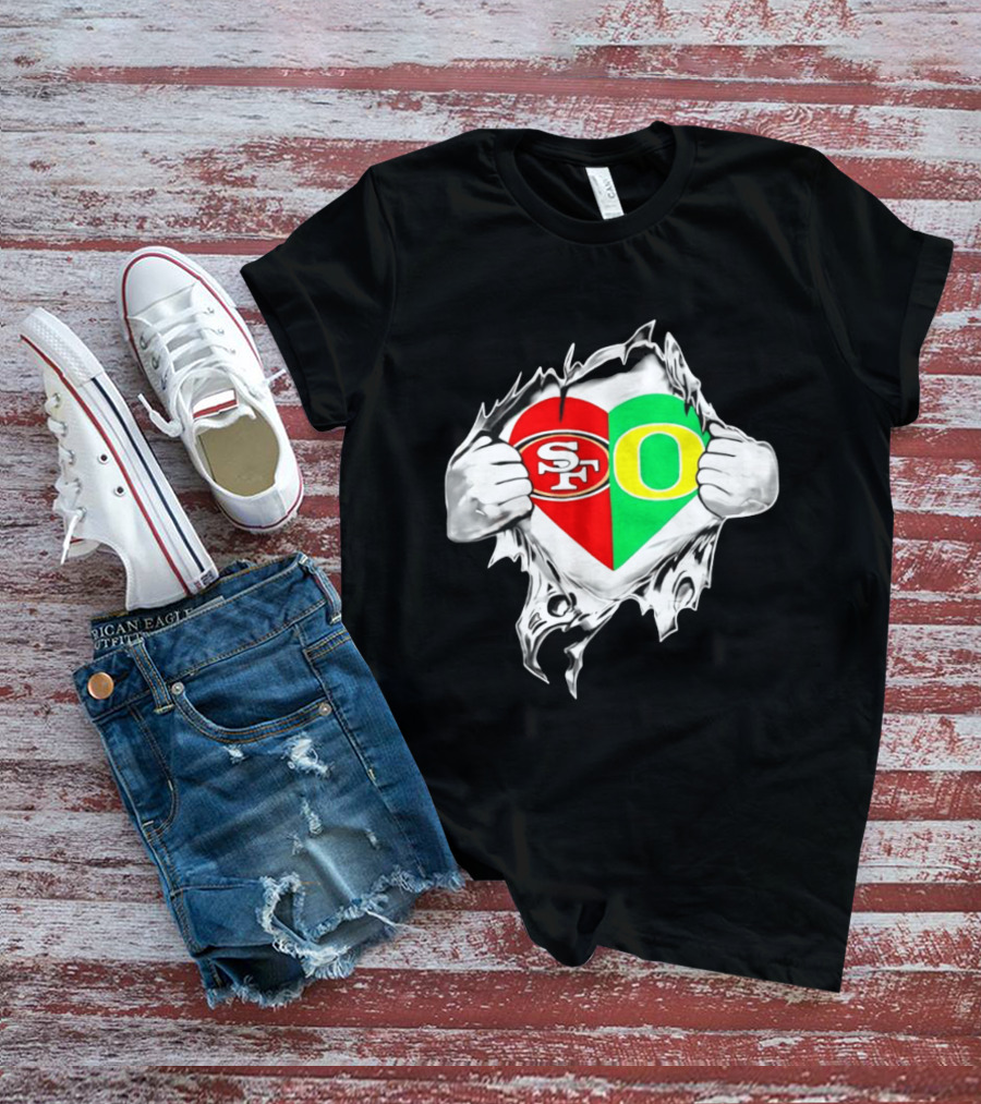 Oregon Ducks San Francisco 49ers Heart Style Logos T-Shirt