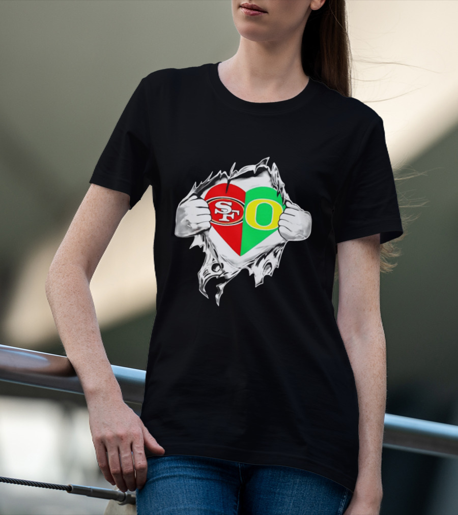 Oregon Ducks San Francisco 49ers Heart Style Logos T-Shirt