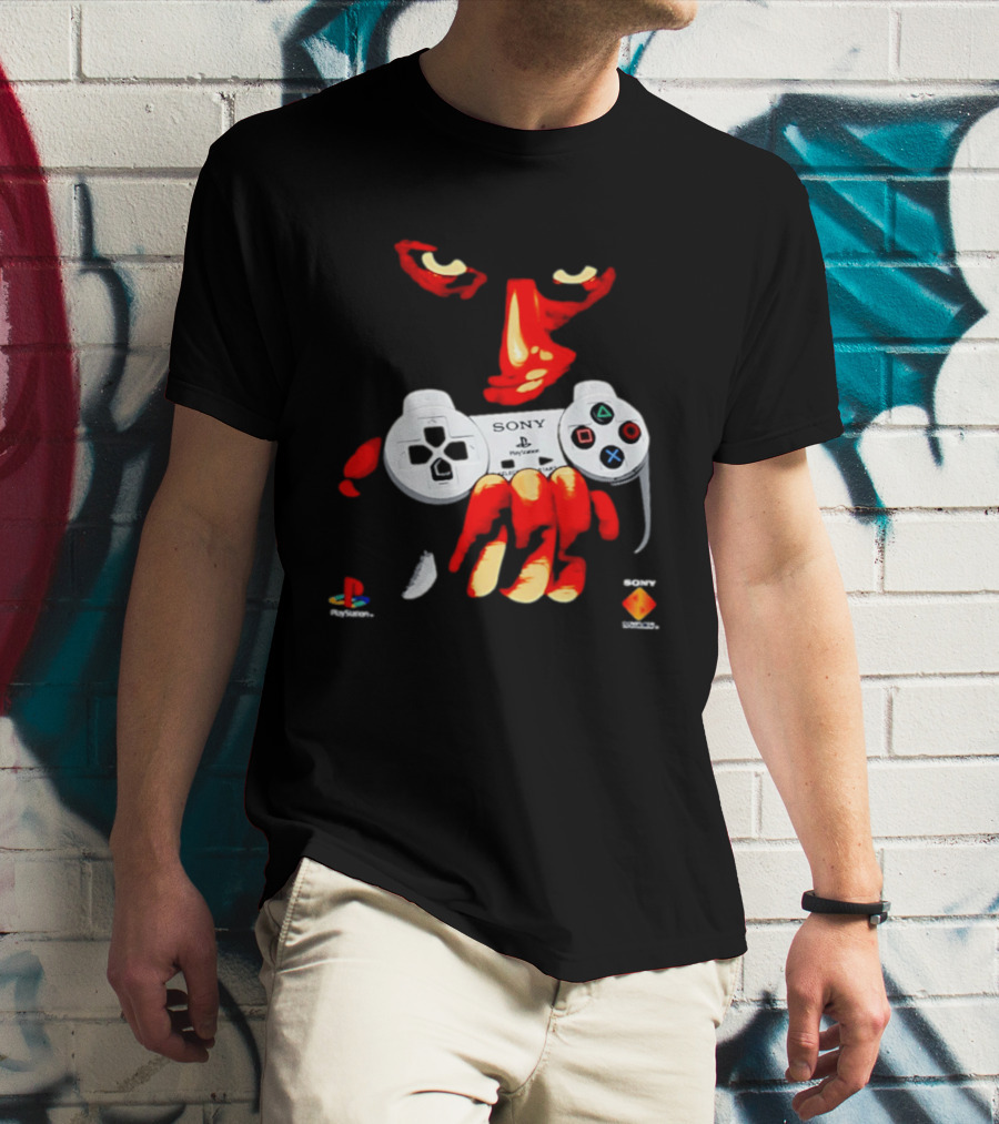 Sony PlayStation Controller 1996 Classic Design With Iconic Red Monster Hand T-Shirt