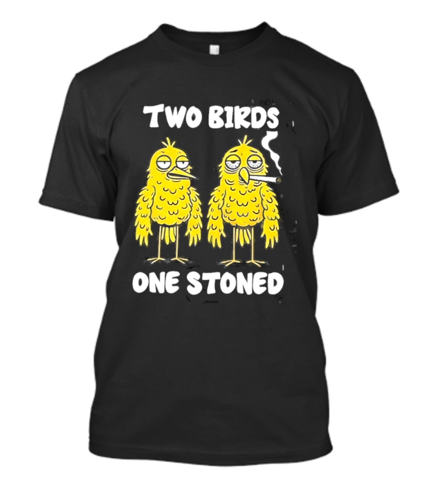 Two Birds One Stoned Smoking Cartoon Humor T-Shirt