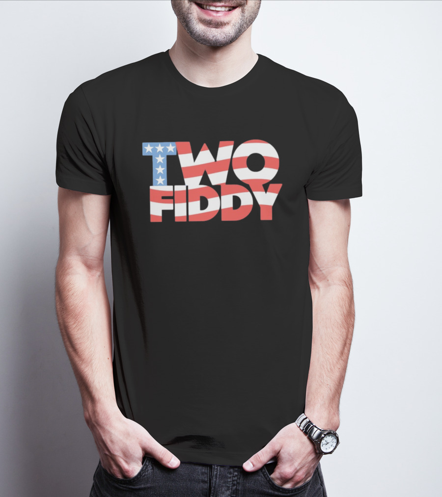 Two Fiddy American Flag Red White Blue Stars Stripes T-Shirt