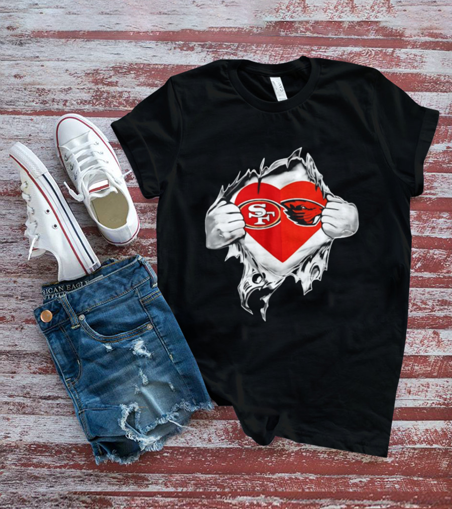 San Francisco 49ers Oregon State Beavers Heart Scratch T-Shirt