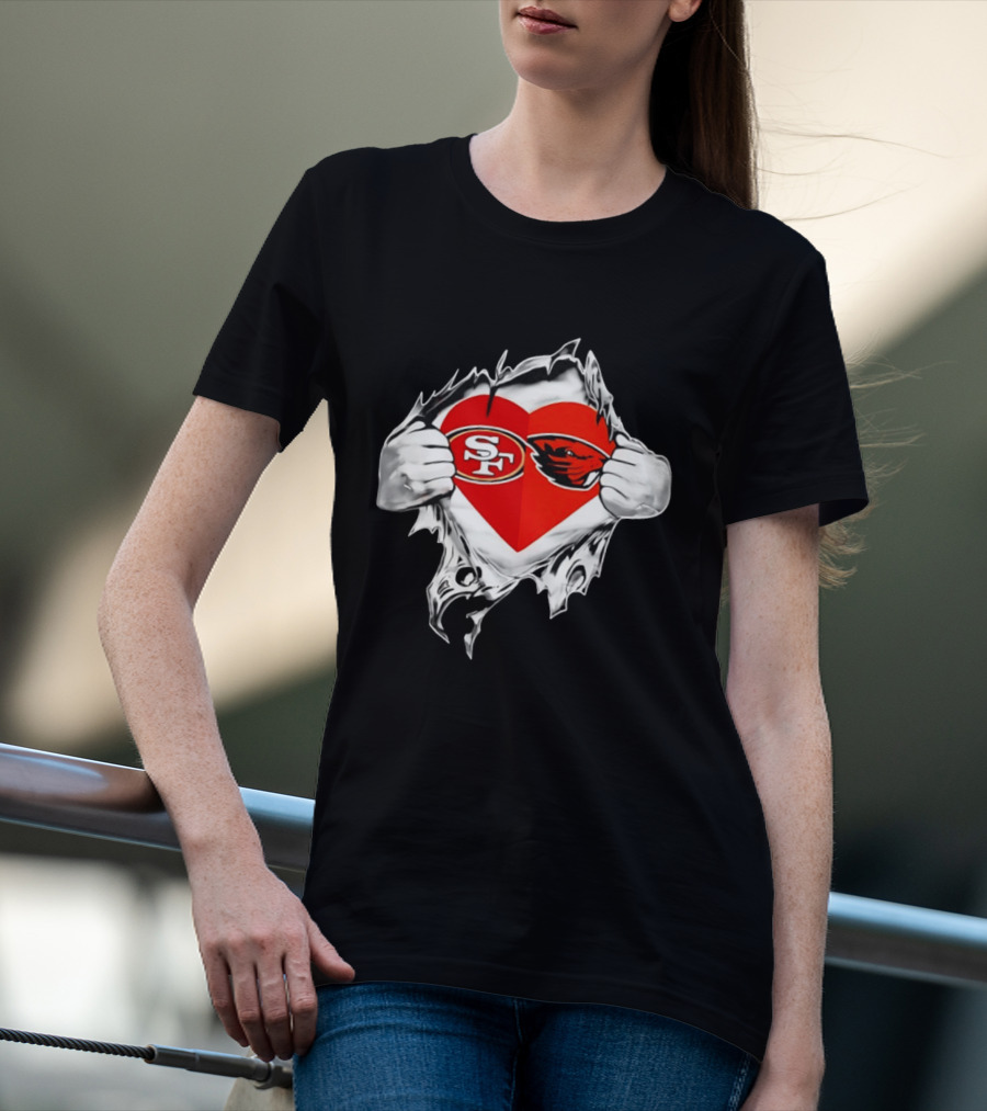 San Francisco 49ers Oregon State Beavers Heart Scratch T-Shirt