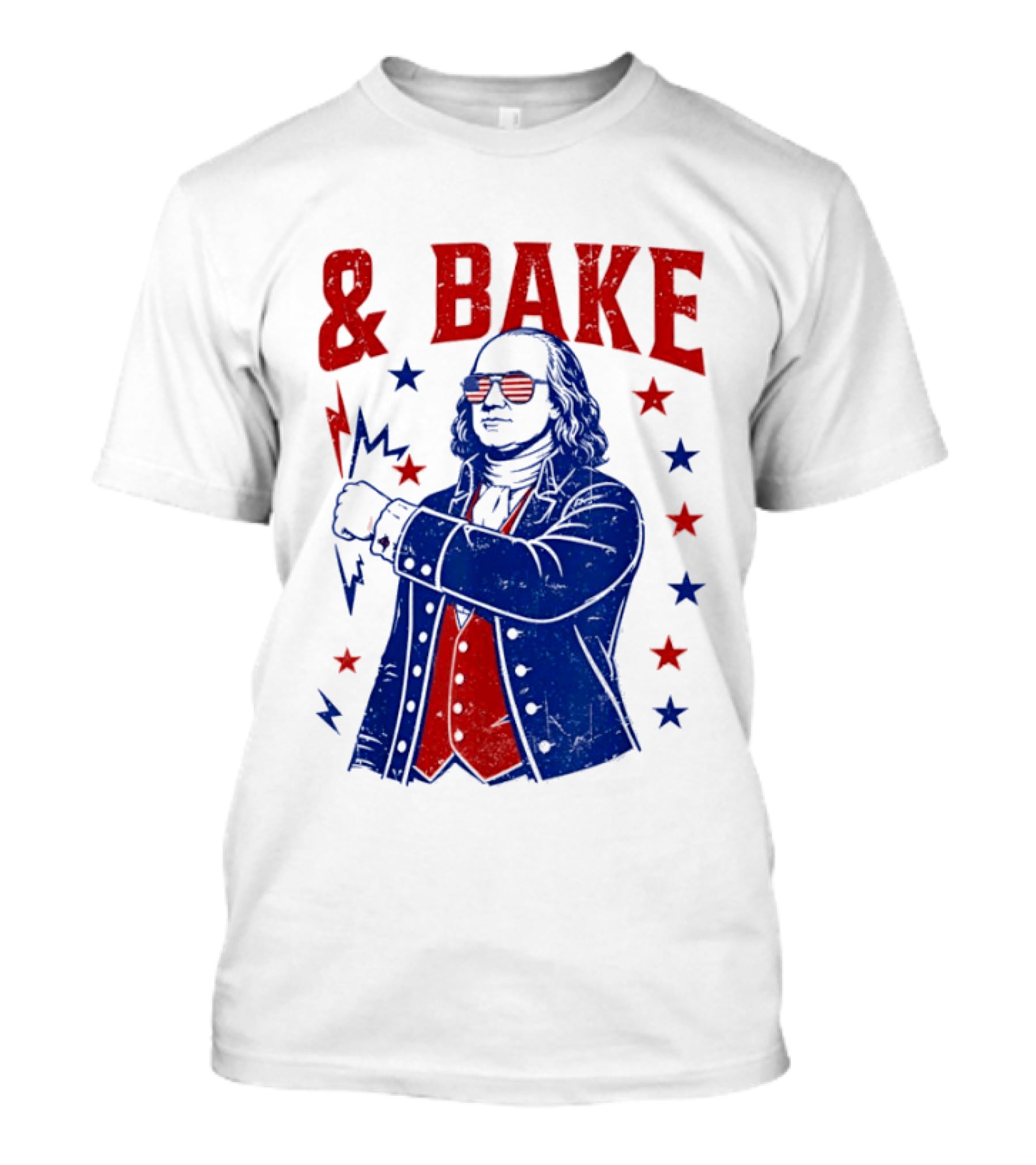 USA Benjamin Franklin Bake American Flag Sunglasses Stars T-Shirt